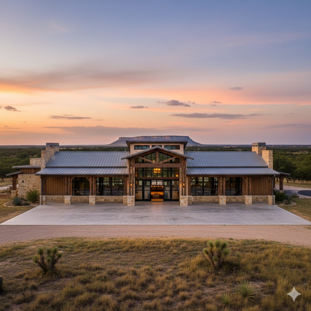 Reception tables and string lighting creating a warm evening atmosphere