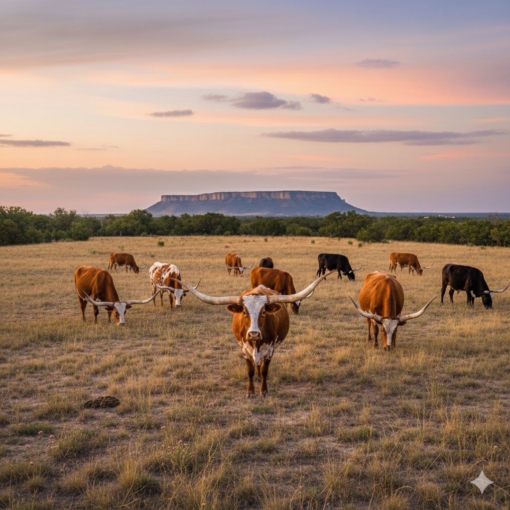 Open field and sunset silhouette view overlooking the property